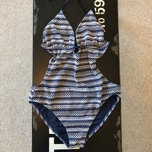 US Polo Assn. one piece swimsuit navy blue mesh